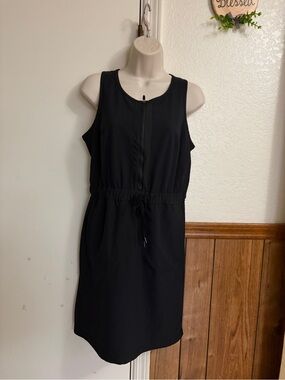 tek gear Black Sleeveless Zip-Front Drawstring Midi Dress